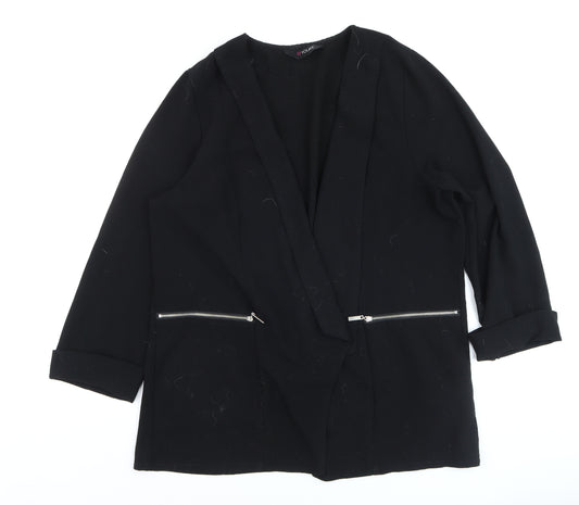 Yours Women Black Plus Size 20 Open Front Blazer with Zip Pockets