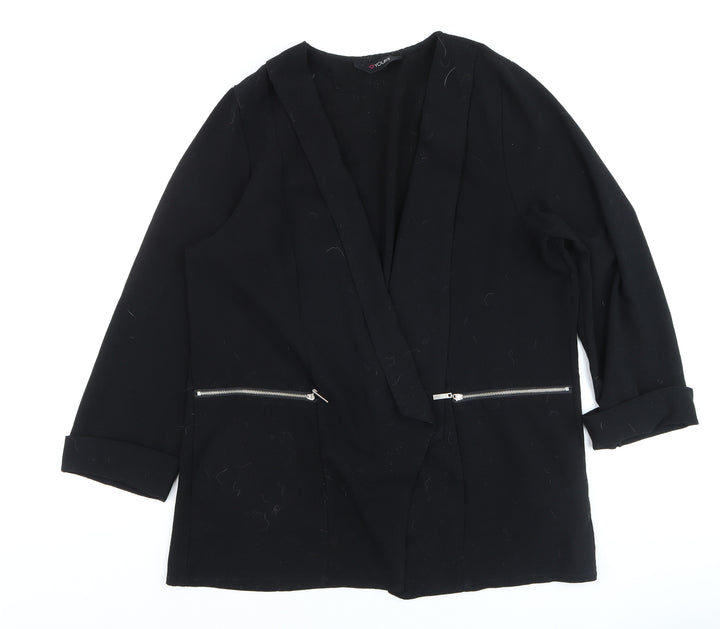 Yours Women Black Plus Size 20 Open Front Blazer with Zip Pockets