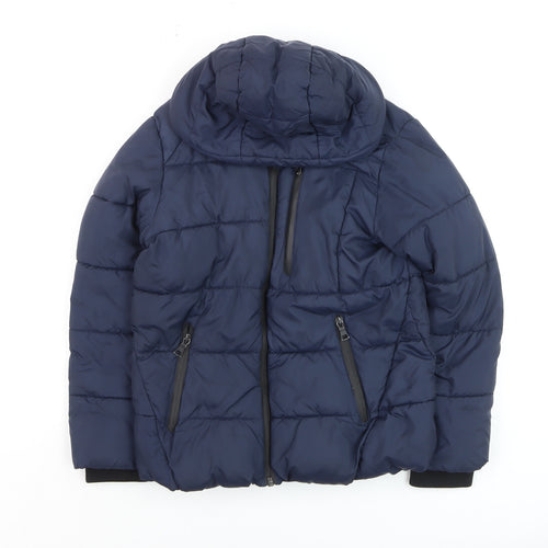 Marks and Spencer Boys Blue Hooded Puffer Jacket 8-9 Years Lined Zip Winter Coat