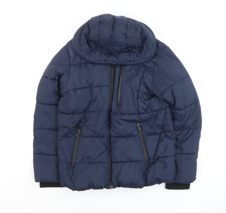 Marks and Spencer Boys Blue Hooded Puffer Jacket 8-9 Years Lined Zip Winter Coat