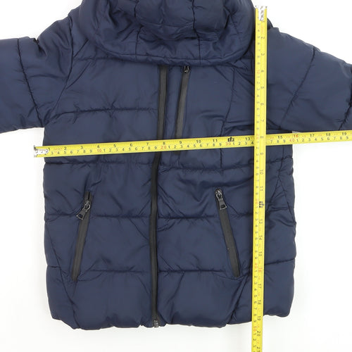 Marks and Spencer Boys Blue Hooded Puffer Jacket 8-9 Years Lined Zip Winter Coat