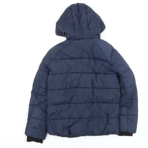 Marks and Spencer Boys Blue Hooded Puffer Jacket 8-9 Years Lined Zip Winter Coat