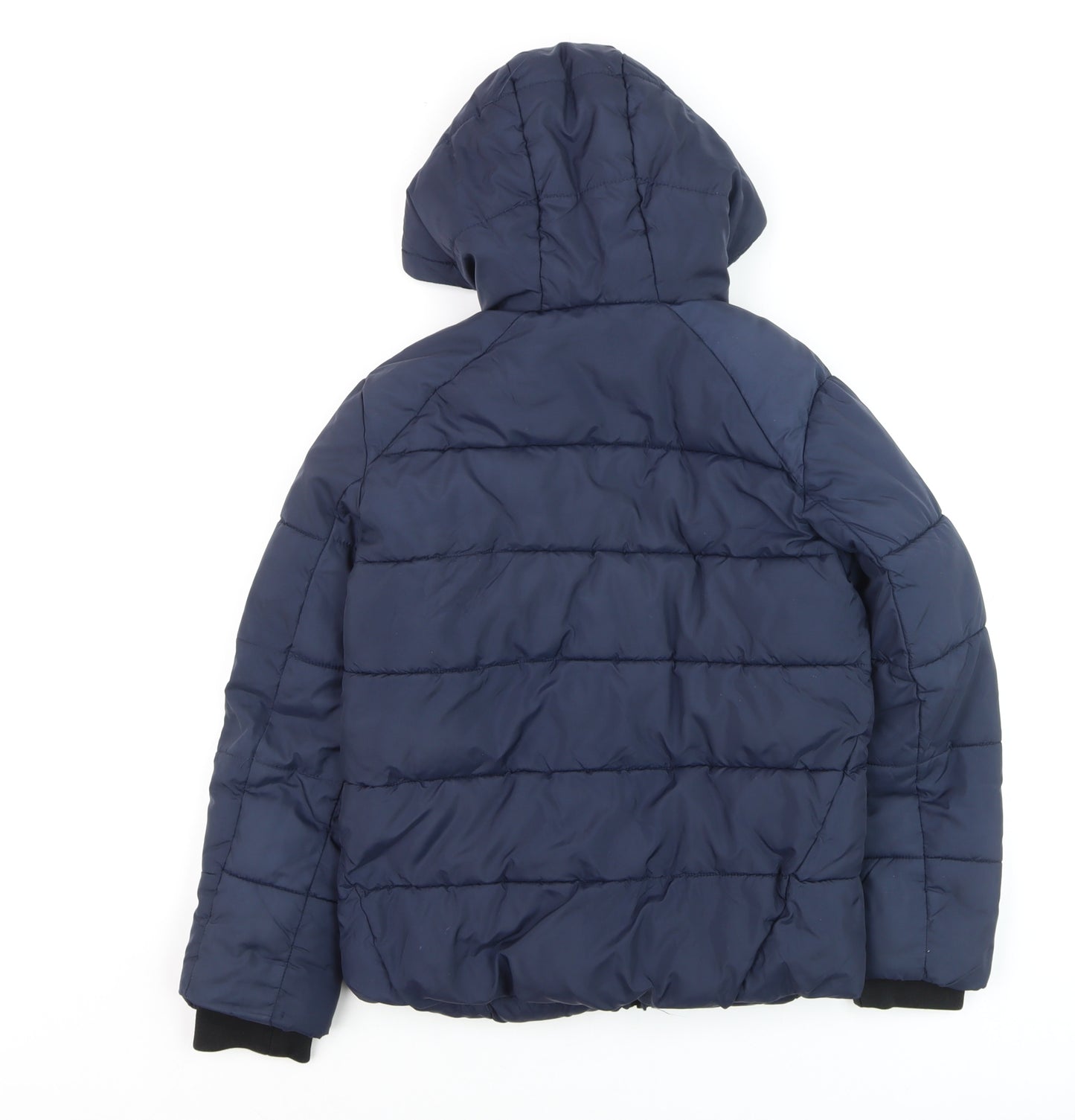 Marks and Spencer Boys Blue Hooded Puffer Jacket 8-9 Years Lined Zip Winter Coat