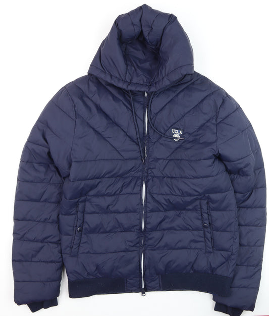 UCLA Men's Blue Hooded Puffer Jacket M Casual Winter Warm