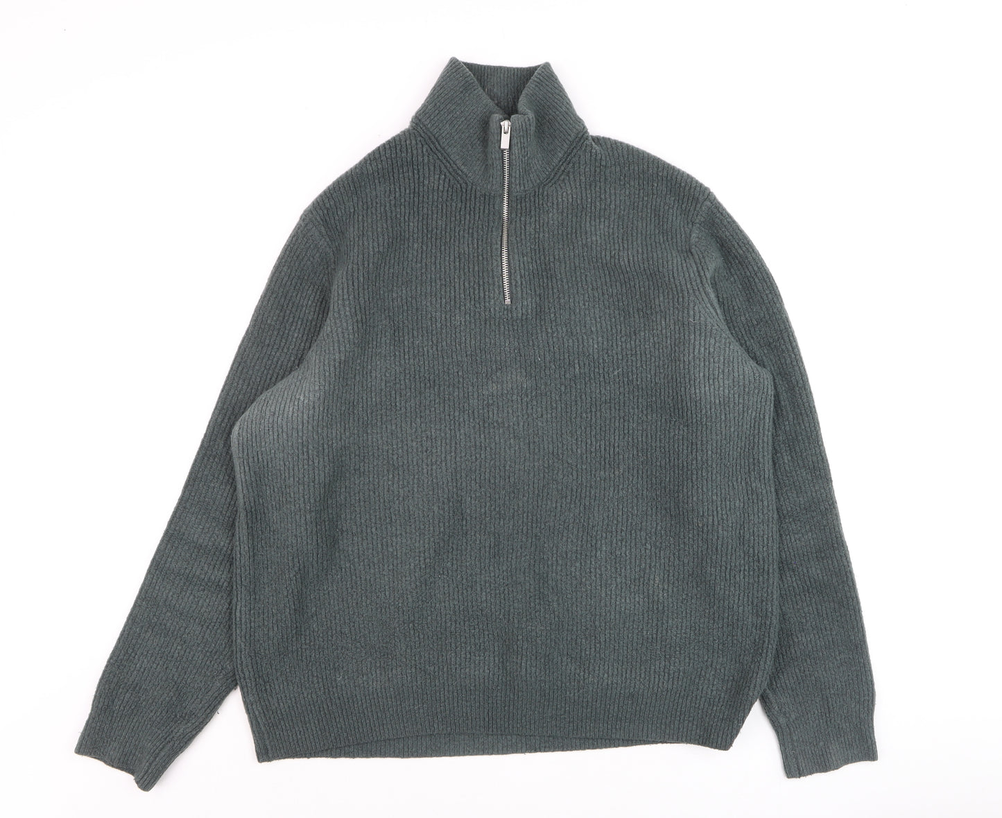 Marks and Spencer Mens Green Wool 1/2 Zip High Neck Jumper XL
