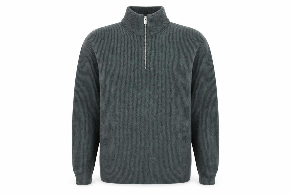 Marks and Spencer Mens Green Wool 1/2 Zip High Neck Jumper XL