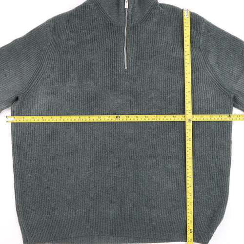 Marks and Spencer Mens Green Wool 1/2 Zip High Neck Jumper XL