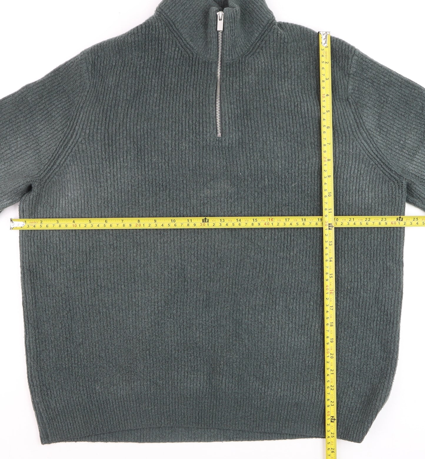 Marks and Spencer Mens Green Wool 1/2 Zip High Neck Jumper XL