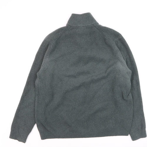 Marks and Spencer Mens Green Wool 1/2 Zip High Neck Jumper XL
