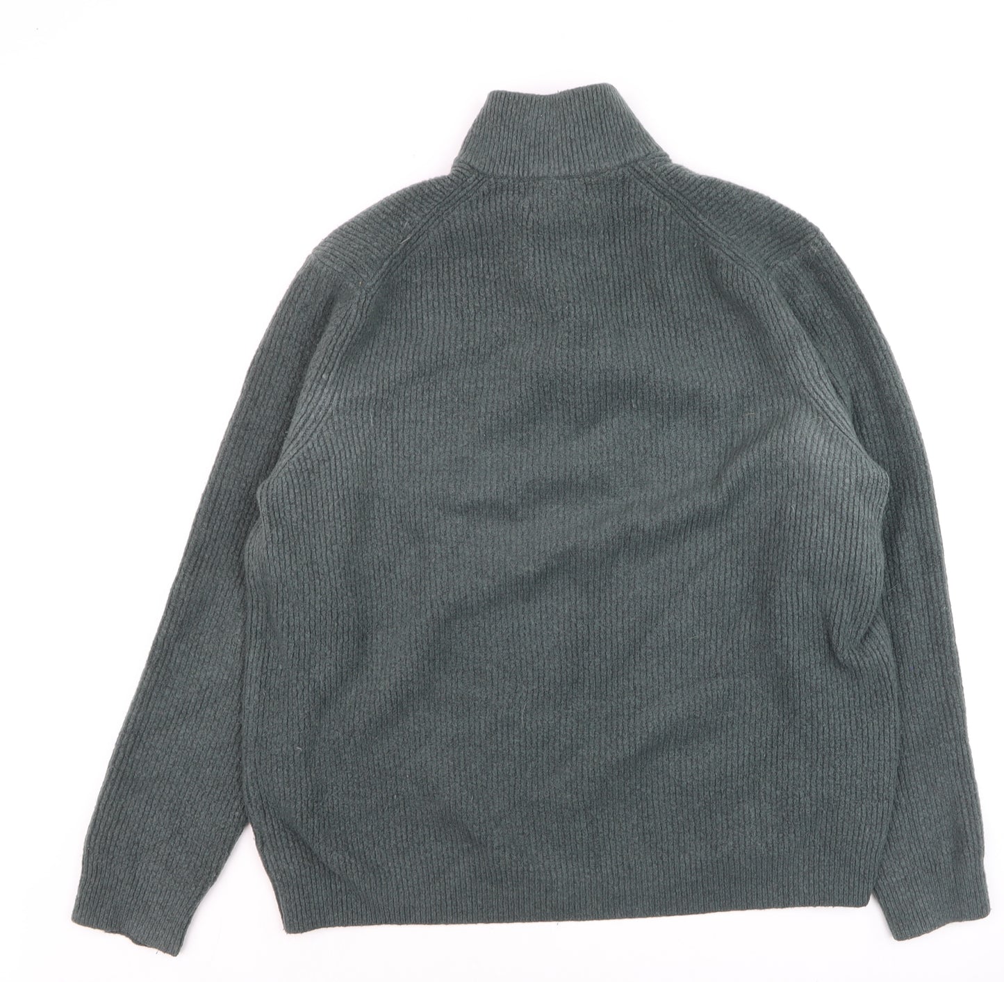 Marks and Spencer Mens Green Wool 1/2 Zip High Neck Jumper XL