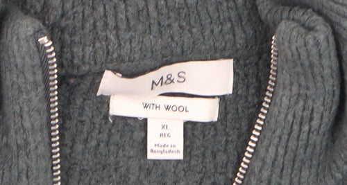 Marks and Spencer Mens Green Wool 1/2 Zip High Neck Jumper XL