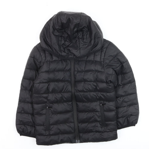 Explore Boys Black Hooded Puffer Jacket 7 Years Winter Quilted Coat