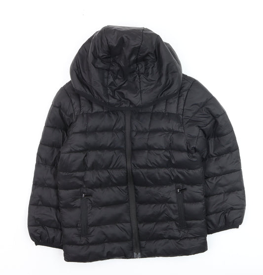 Explore Boys Black Hooded Puffer Jacket 7 Years Winter Quilted Coat