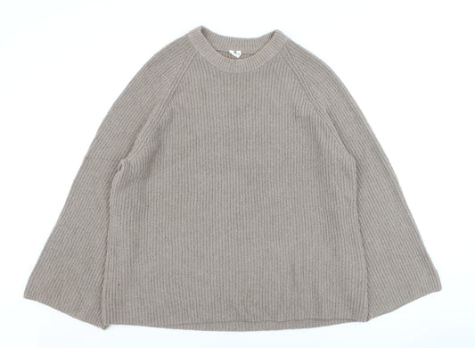 Arket Women Beige Wool Crew Neck Relaxed Fit Knit Jumper S