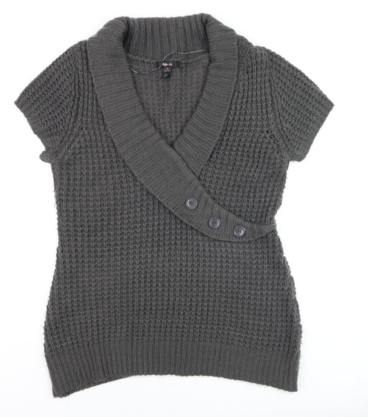 Style & Co Women's Grey Short Sleeve Chunky Knit Cardigan XL