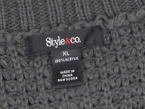 Style & Co Women's Grey Short Sleeve Chunky Knit Cardigan XL