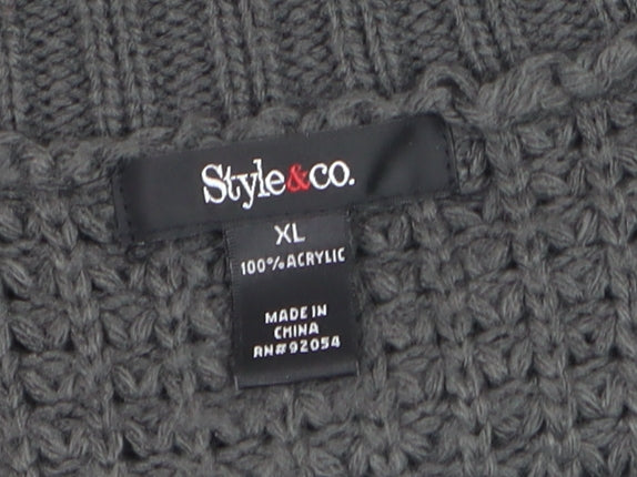 Style & Co Women's Grey Short Sleeve Chunky Knit Cardigan XL