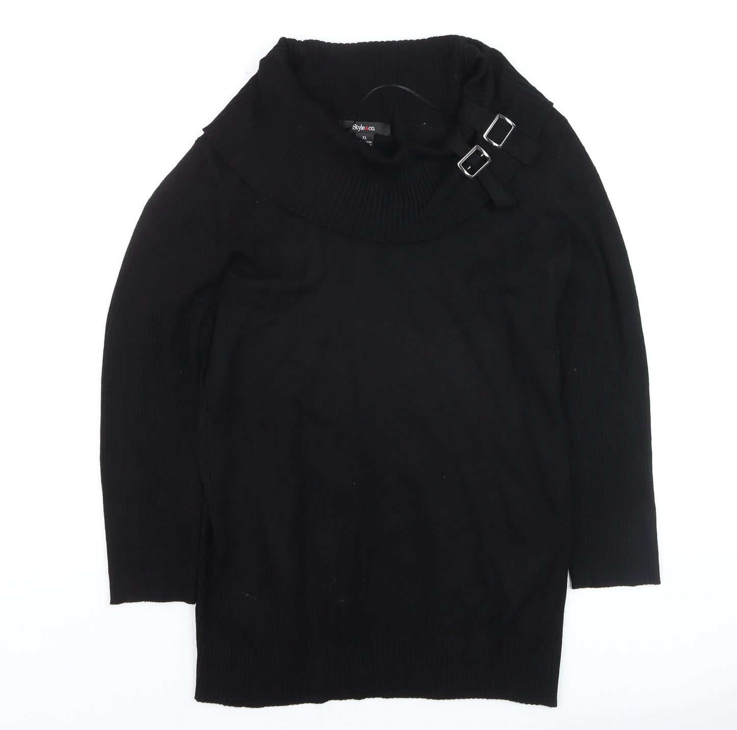 Style & Co. Women Black XL Cowl Neck Buckle Pullover Jumper