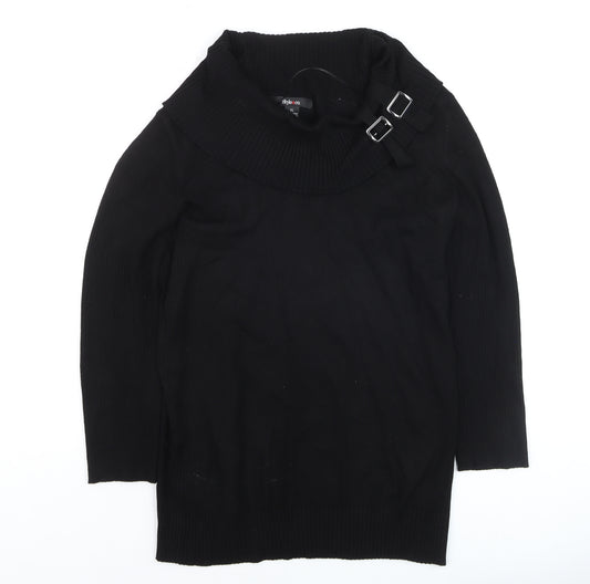 Style & Co. Women Black XL Cowl Neck Buckle Pullover Jumper