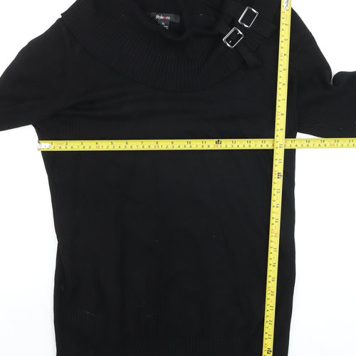 Style & Co. Women Black XL Cowl Neck Buckle Pullover Jumper