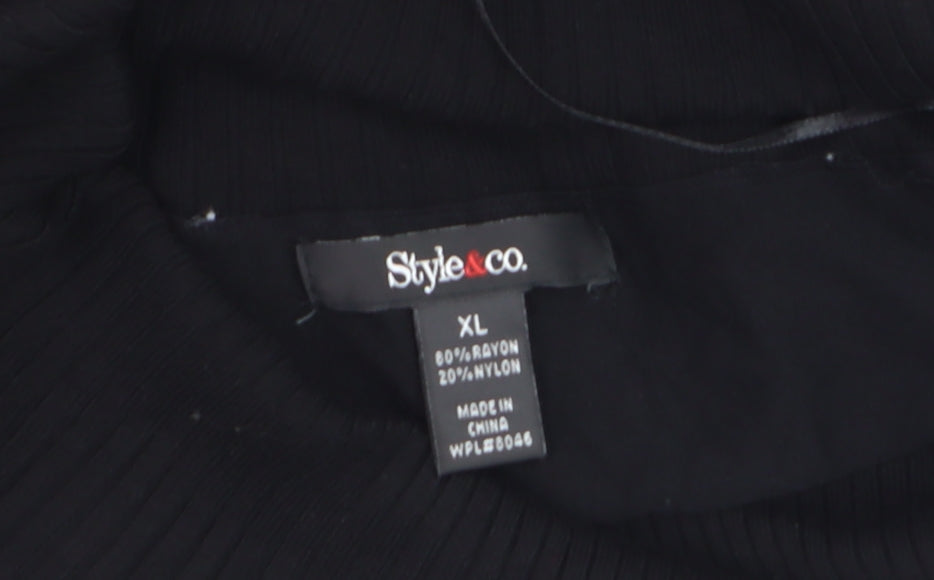 Style & Co. Women Black XL Cowl Neck Buckle Pullover Jumper