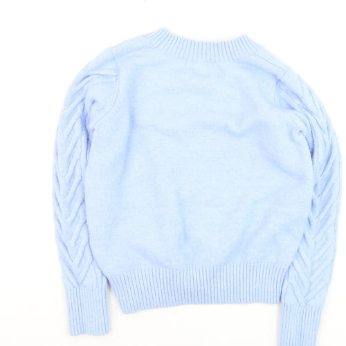 Marks and Spencer Women Blue Cable-Knit V-Neck Jumper Size S