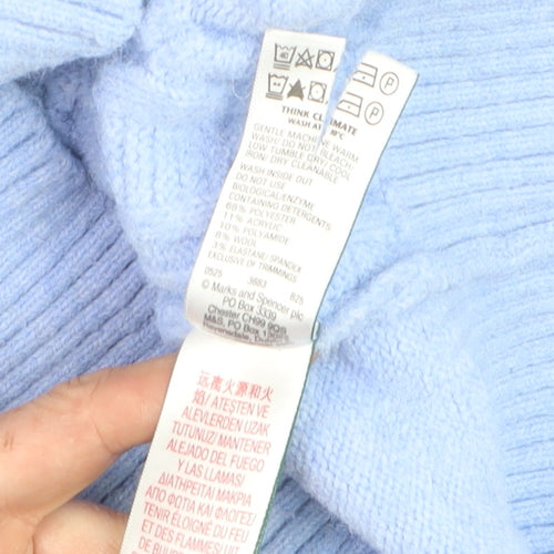 Marks and Spencer Women Blue Cable-Knit V-Neck Jumper Size S