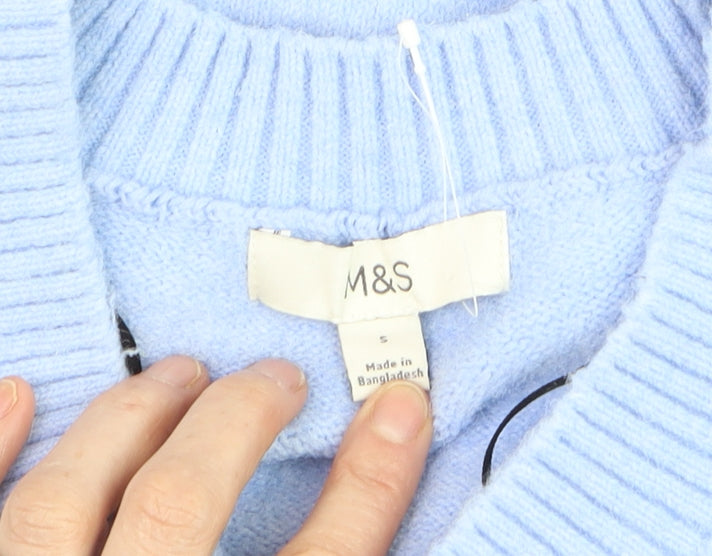 Marks and Spencer Women Blue Cable-Knit V-Neck Jumper Size S