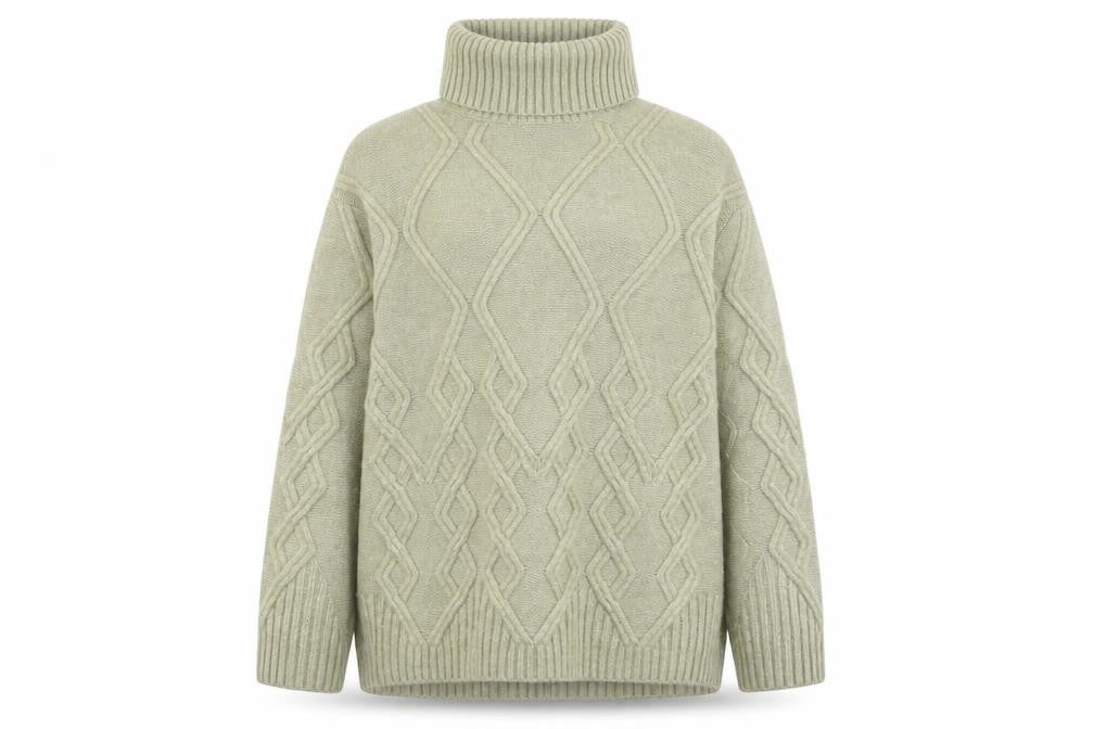 Marks and Spencer Women’s Beige Cable Knit Roll Neck Jumper Size L