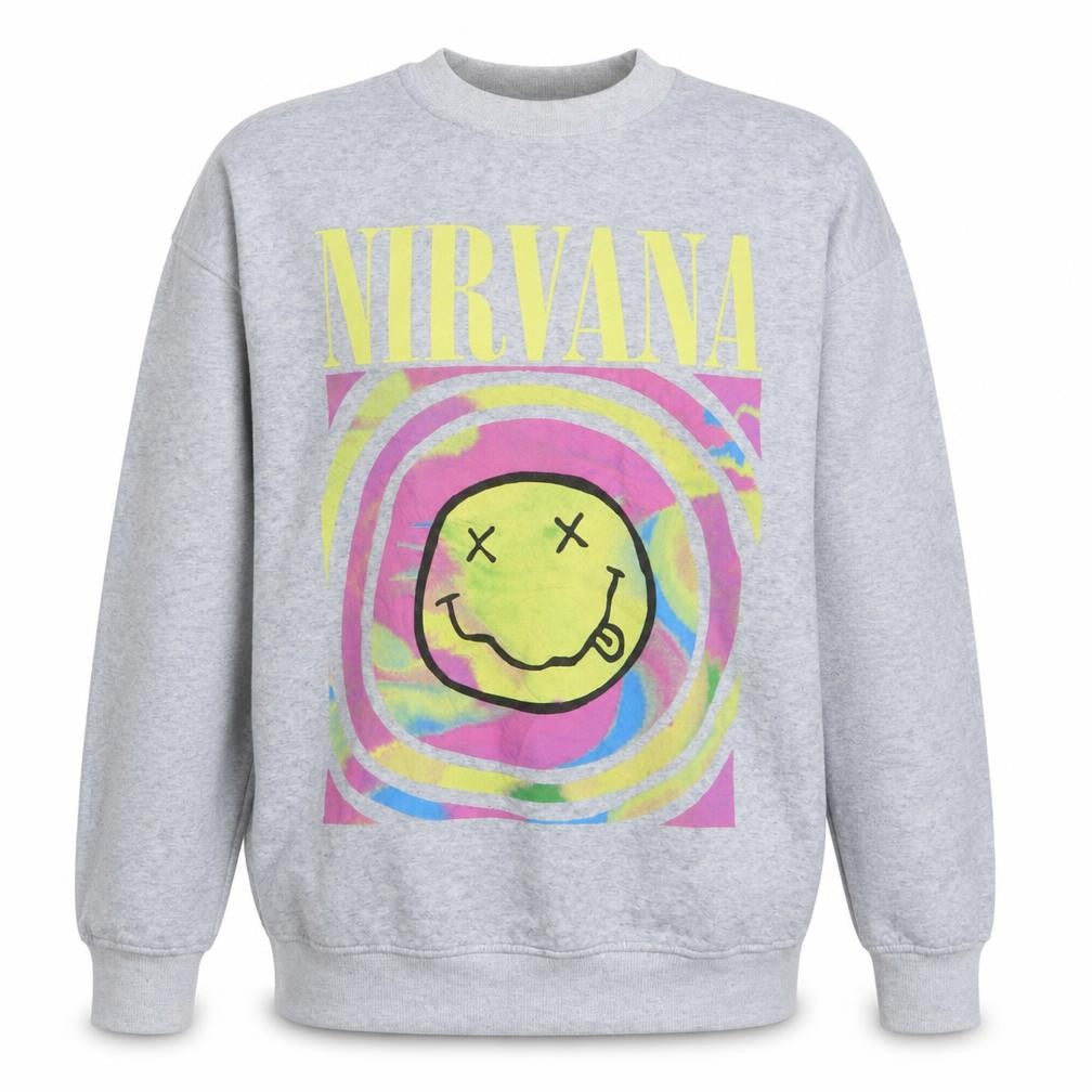 Front view of H&M Divided Women’s Grey Nirvana Graphic Crew Neck Sweatshirt XS