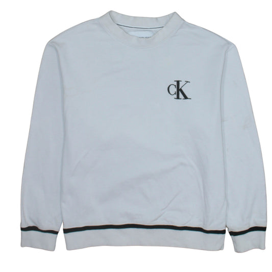 Calvin Klein Jeans Men’s White Small Crew Neck Cotton Sweatshirt