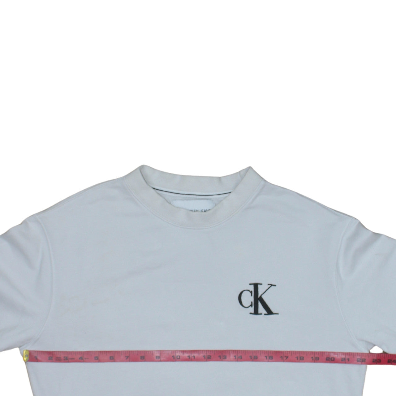 Calvin Klein Jeans Men’s White Small Crew Neck Cotton Sweatshirt