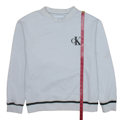 Calvin Klein Jeans Men’s White Small Crew Neck Cotton Sweatshirt