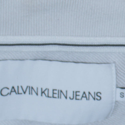Calvin Klein Jeans Men’s White Small Crew Neck Cotton Sweatshirt