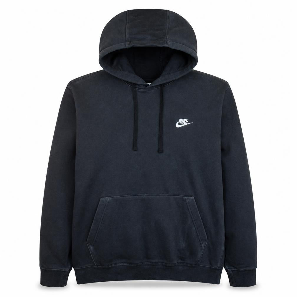 Front view of Nike Men's Black Pullover Hoodie L Regular Fit Logo Fleece Sweatshirt