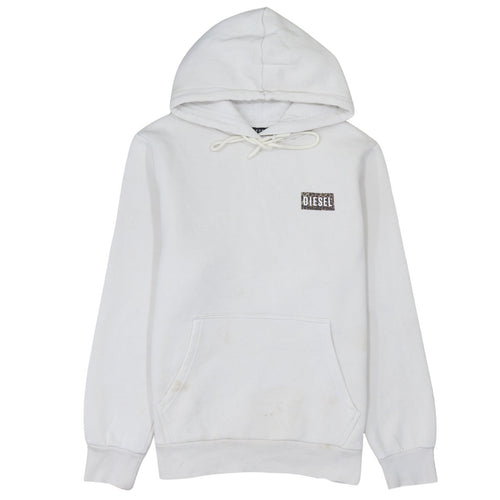 Diesel Womens White Pullover Hoodie Medium Cotton Logo Casual