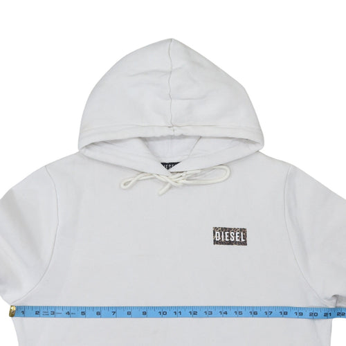 Diesel Womens White Pullover Hoodie Medium Cotton Logo Casual
