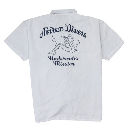 Avirex Men’s White 2XL Frogmen Button-Up Shirt Retro Nautical Style