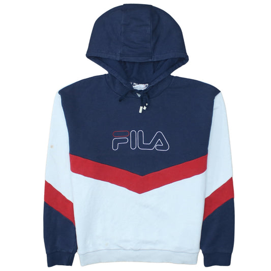 FILA Womens Navy Red White Pullover Hoodie Size M Colourblock Cotton