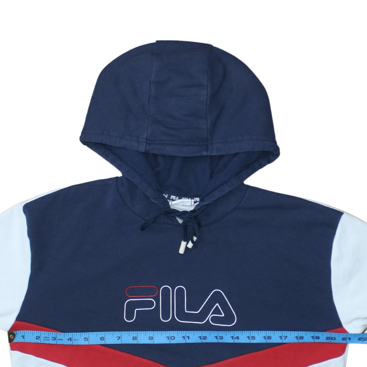 FILA Womens Navy Red White Pullover Hoodie Size M Colourblock Cotton