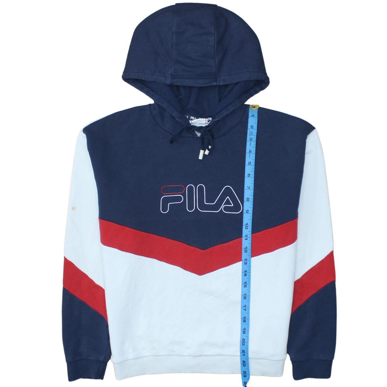 FILA Womens Navy Red White Pullover Hoodie Size M Colourblock Cotton