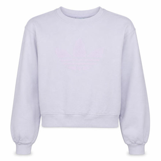 Front view of Adidas Women's Lilac Trefoil Sweatshirt, size 6, Crew Neck Pullover
