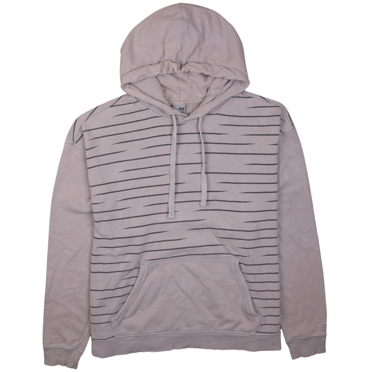 Champion Men Beige Striped Pullover Hoodie XL Fleece Cotton Blend