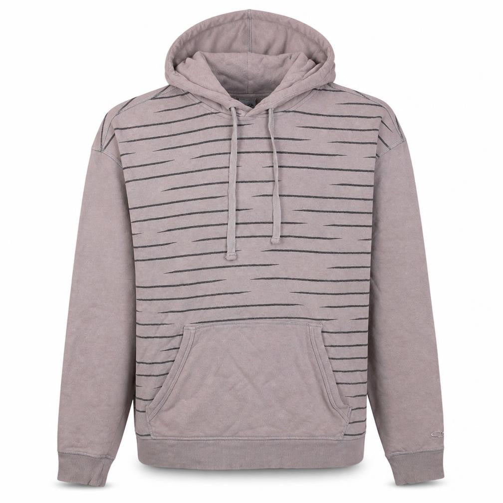 Champion Men Beige Striped Pullover Hoodie XL Fleece Cotton Blend
