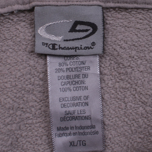 Champion Men Beige Striped Pullover Hoodie XL Fleece Cotton Blend