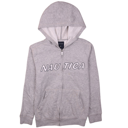 Nautica Boys Grey Full Zip Hoodie Size 14/16 Large Cotton Blend Hooded Sweatshirt