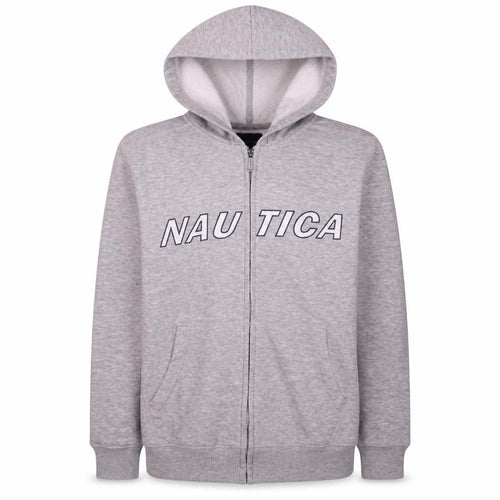 Nautica Boys Grey Full Zip Hoodie Size 14/16 Large Cotton Blend Hooded Sweatshirt