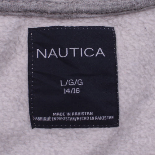 Nautica Boys Grey Full Zip Hoodie Size 14/16 Large Cotton Blend Hooded Sweatshirt