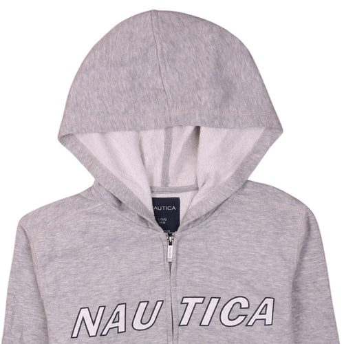 Nautica Boys Grey Full Zip Hoodie Size 14/16 Large Cotton Blend Hooded Sweatshirt