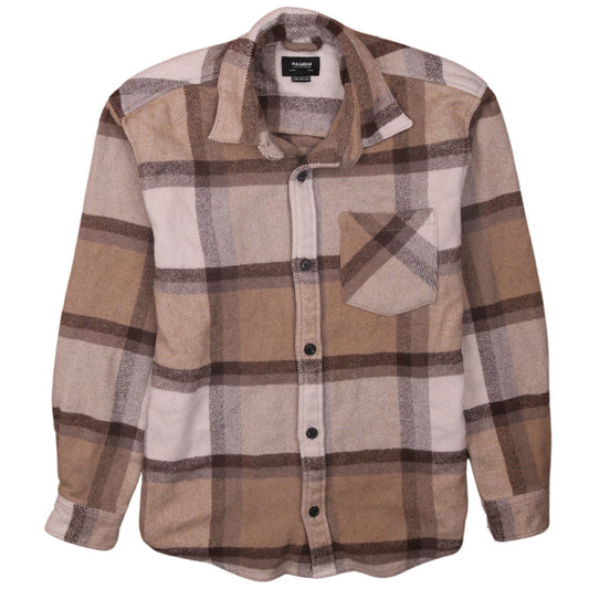 Pull&Bear Men’s Beige Check Flannel Shacket Size S